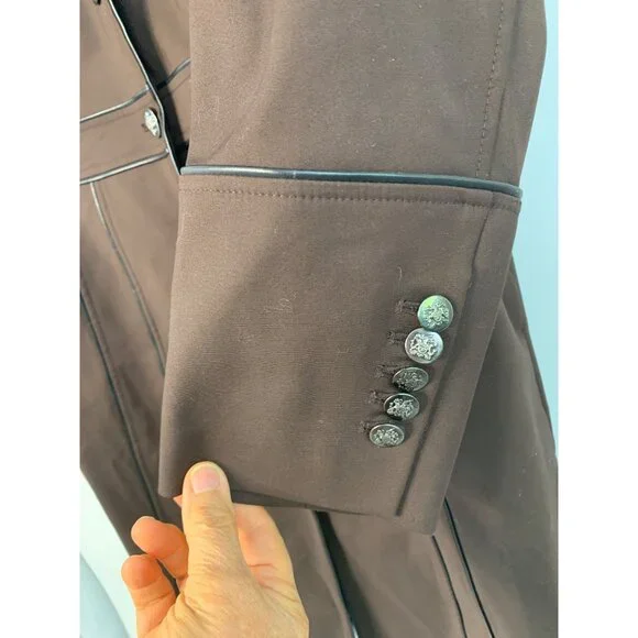 White House Black Market Women's Brown Long Coat XL EUC Button Lined 7246 - Picture 7 of 12